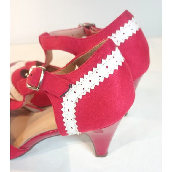 CHASE & CHLOE Kimmy 66 Red Retro 50's 60's Closed Toe T-Strap Pumps Heels - Picture 8 of 8